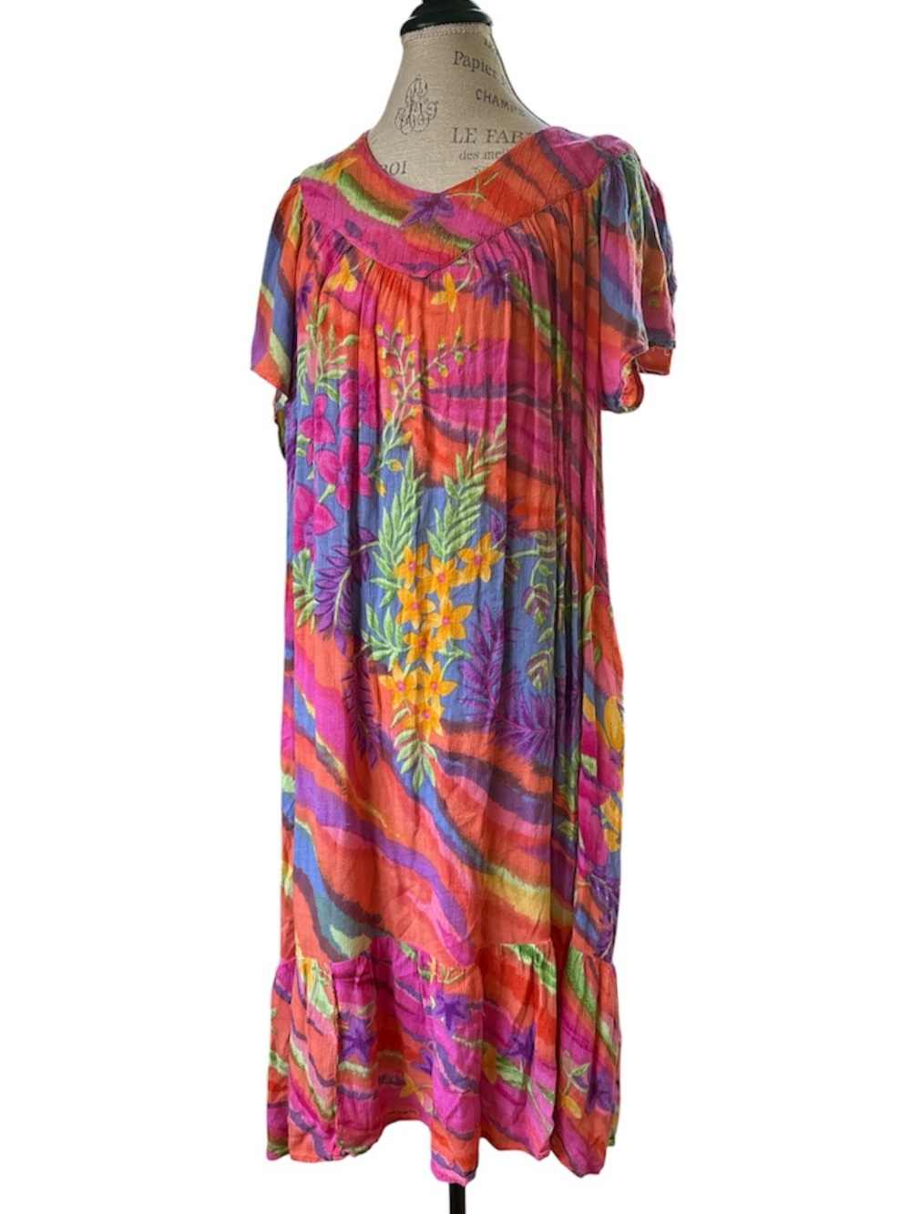 Vintage-Inspired Multicolor Floral Midi Dress - Pink & Orange
